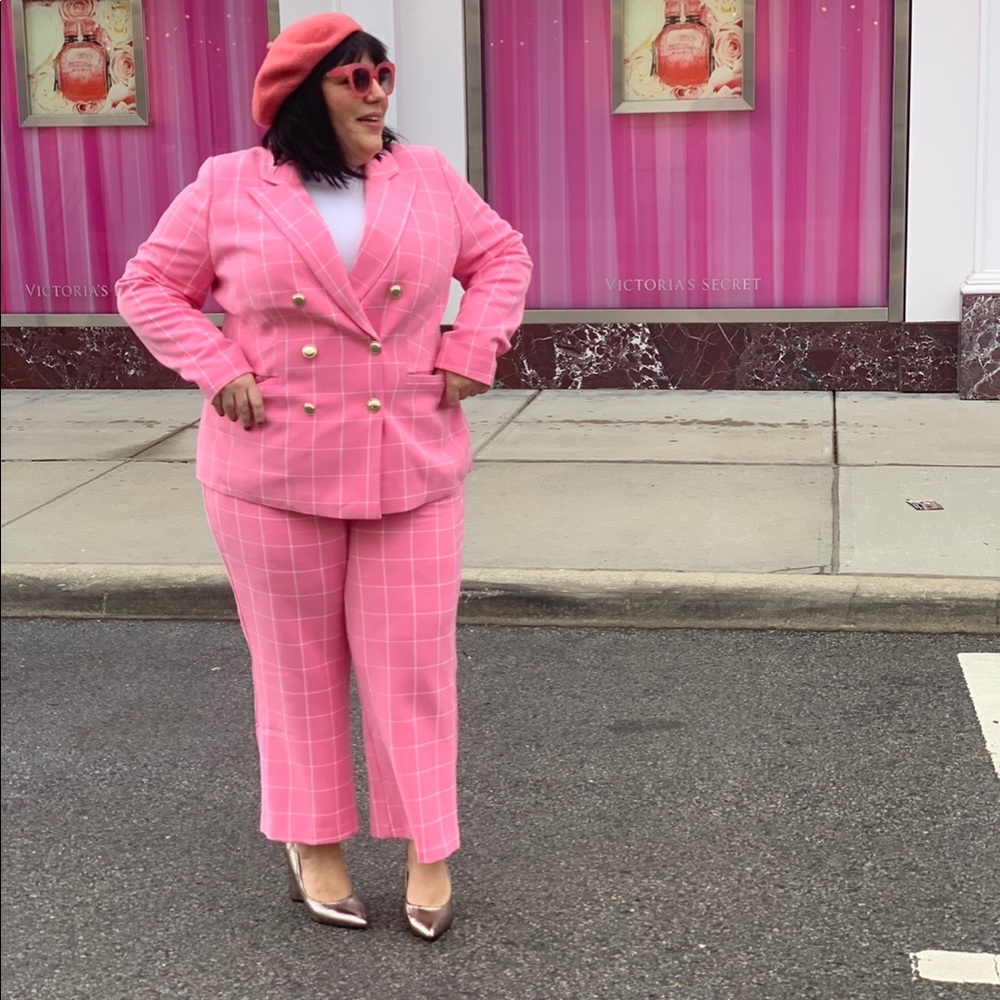 Eloquii Windowpane Double Breasted Blazer